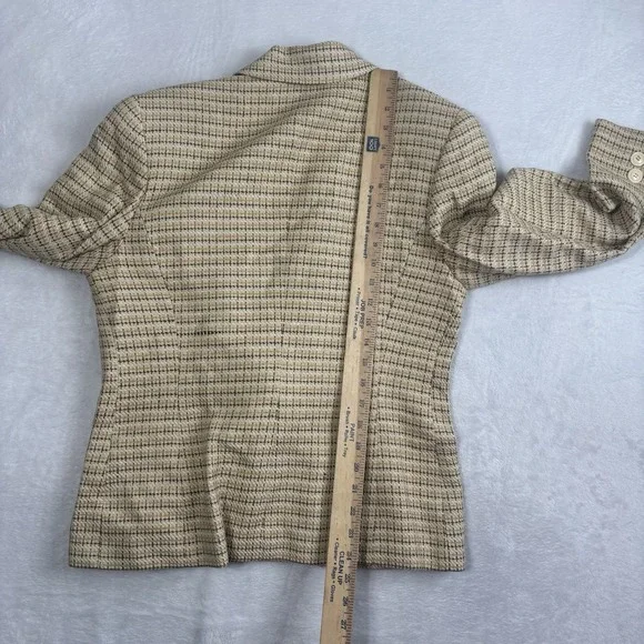 VTG Linda Allard Ellen Tracy Petite Tweed Plaid Silk Suit Jacket Blazer Womens 8 - Picture 8 of 9